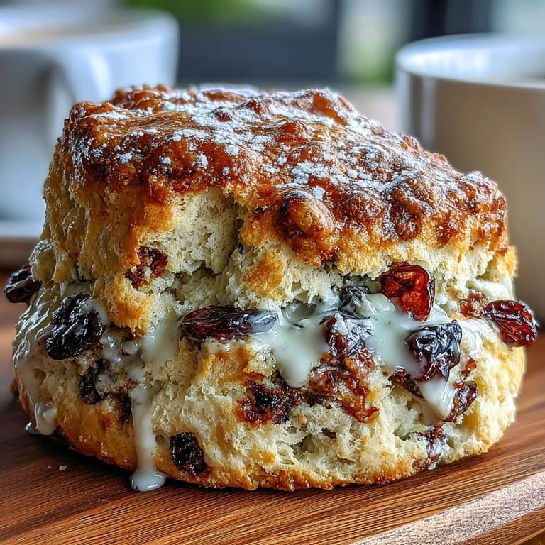 Tender, buttery scones with tangy sourdough and fresh blueberries, drizzled with lemon glaze for a sweet finish.