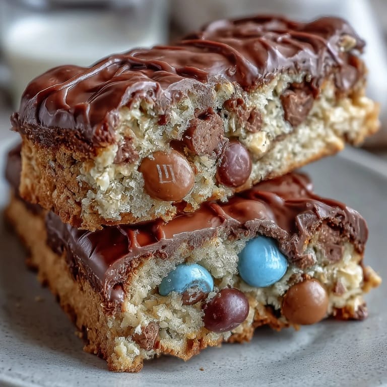 Easter-themed Cadbury Egg Cookie Bars: Chewy, golden cookie bars studded with pastel M&Ms and chopped Cadbury mini eggs — a festive spring treat.