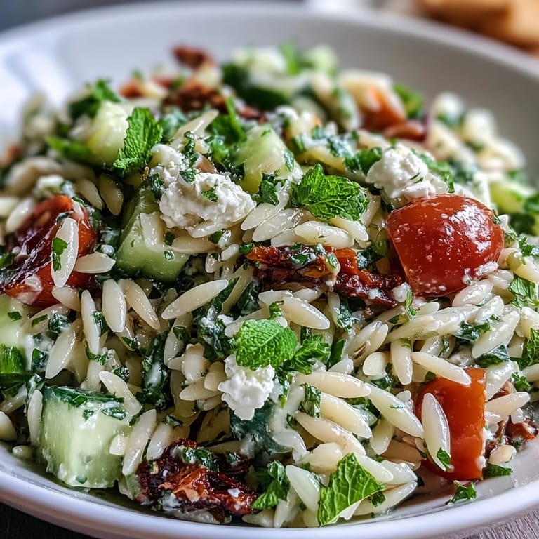 Crumbled feta and cucumber shine in this bright orzo salad, perfect for lunch.