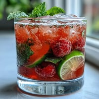 Refreshing raspberry lime spritz cocktail with fresh berries, zesty lime, and sparkling wine served over ice.