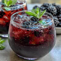 Refreshing blackberry sage mocktail with crushed ice, juicy berries, and aromatic herbs in a tall glass.