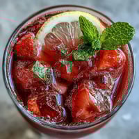 Vibrant sparkling strawberry mocktail with fresh berries, citrus, and mint garnish in chilled glasses.