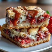 Strawberry cookie bars with white chocolate chunks and fresh diced strawberries, perfect for spring and summer dessert spreads.  