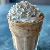 Creamy vanilla bean frappuccino protein shake with Greek yogurt, perfect for a high-protein breakfast or post-workout treat.