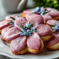 Delicate flower-shaped cookies decorated with pastel royal icing for baby showers or spring parties.