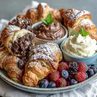 Decadent chocolate croissant bread pudding with rich custard and melted chocolate, baked golden and perfect for brunch or dessert.